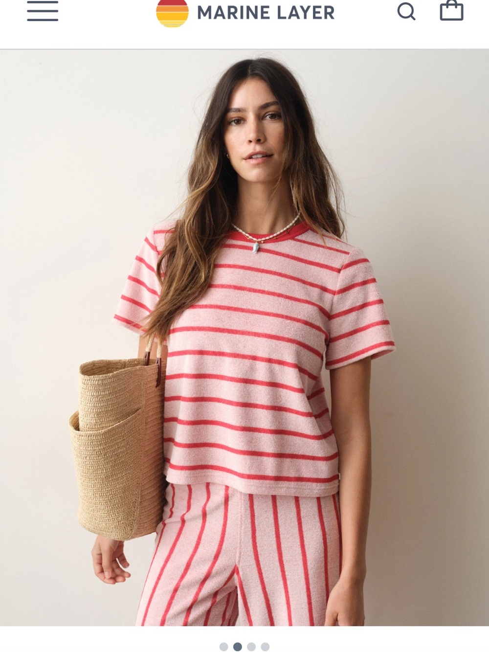Marine Layer Cream and Pink Striped Short Sleeve Tee